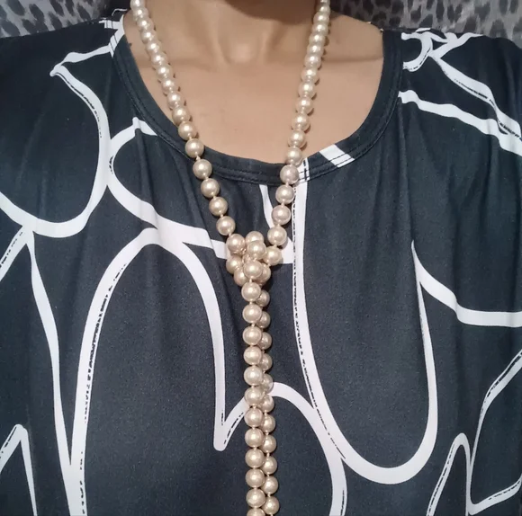Women Ivory White Pearls Balls Long Necklace - Picture 1 of 10